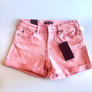 Dear John Pink Denim Shorts Size 25 Mid Rise Cuffed Stretch Jean Shorts Summer
